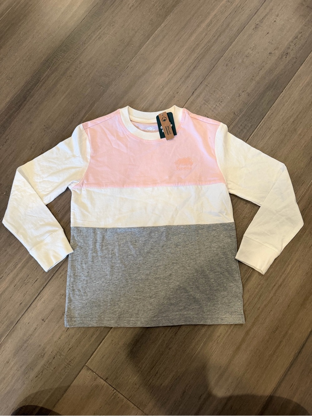 Nee Roots Canada Girls Pink/White/Grey Colorblock Long Sleeve Top Medium 7-8Y